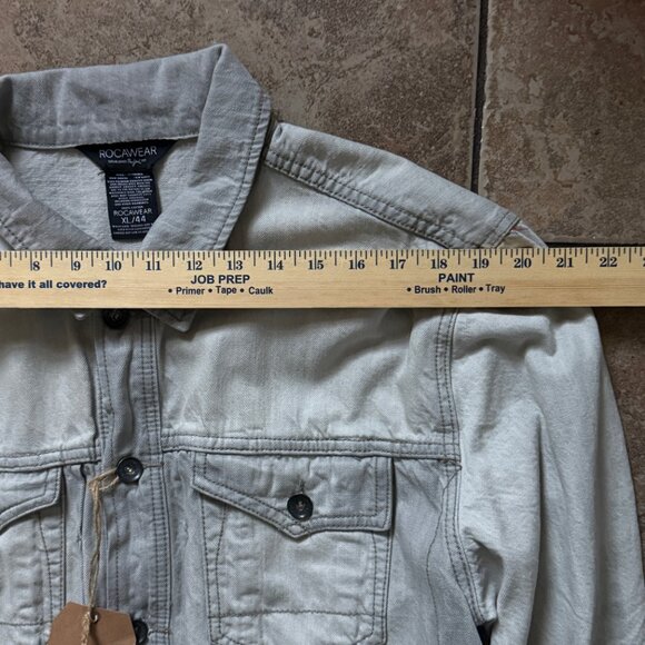 Rocawear Gray Wash Denim Jacket Classic Trucker Button Front Size XL NWT - Picture 5 of 11